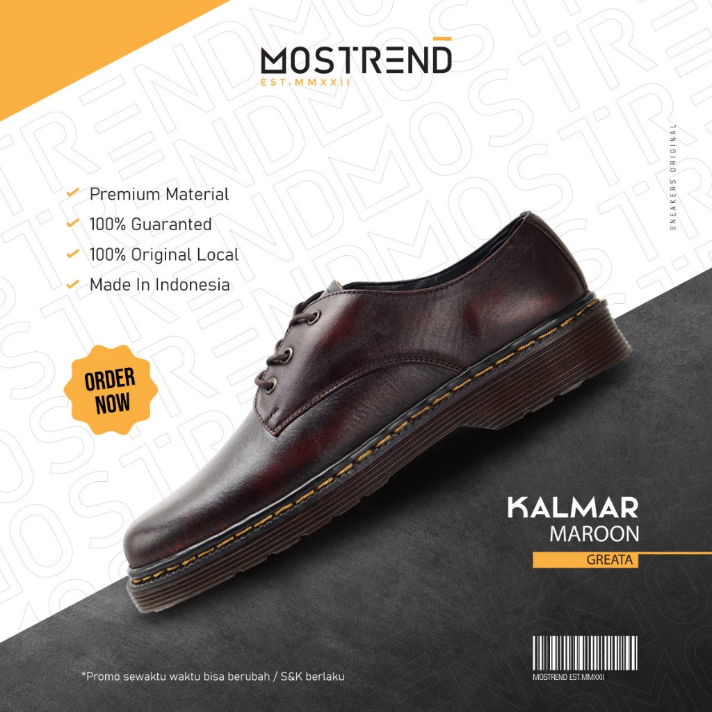 Mostrend x Greata Kalmar Maroon Sepatu Docmart Pria Kulit Sapi Asli Formal Kerja