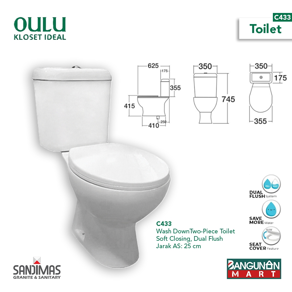 Monobloc Kloset Duduk OULU C433 Original Wash Down Dual Flush System