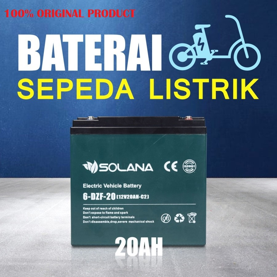 SOLANA E-BIKE 12V 20AH BATERAI SEPEDA/MOTOR LISTRIK BATTERY AKI KERING