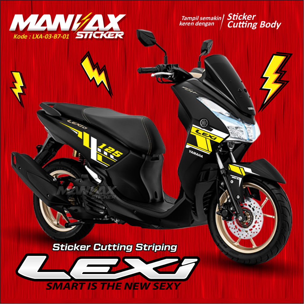 Sticker Cutting Lexi Kuning Kombinasi Putih - Aksesoris Motor Stiker Motor Lexi