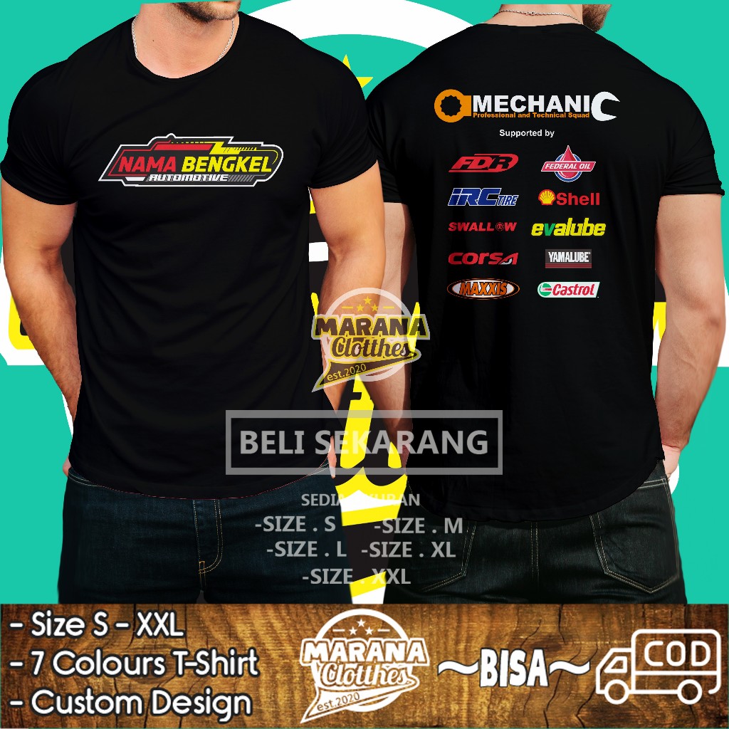 Kaos Bengkel Mekanik Otomotif Gratis Nama Bengkel dan Ganti Sponsor Sesuka mu Baju Otomotif