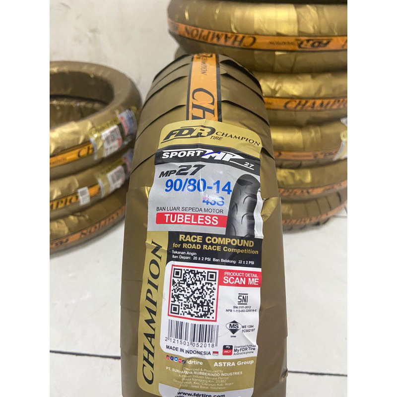 FDR MP27 90/80-14 Tubeless.. RACING / SOFT COMPOUND Ban Depan Tubeless FDR MP27 90/80-14 For Vario,B
