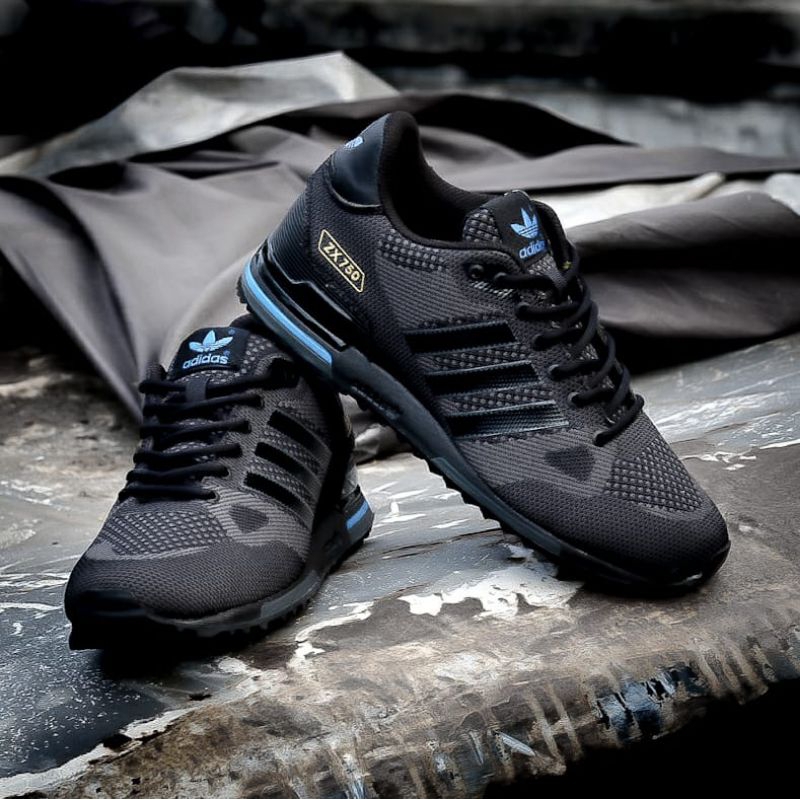 Adidas ZX 750 Full Black Blue Original Material - Sepatu Pria