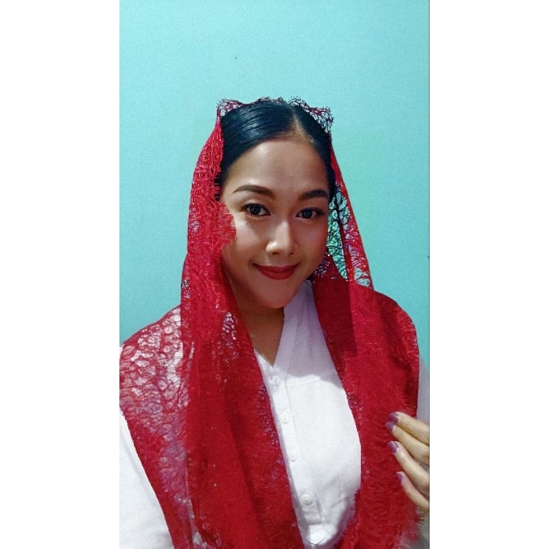 hijab brukat hijab lace hijab instan hijab brokat MAROON fashion hijab renda