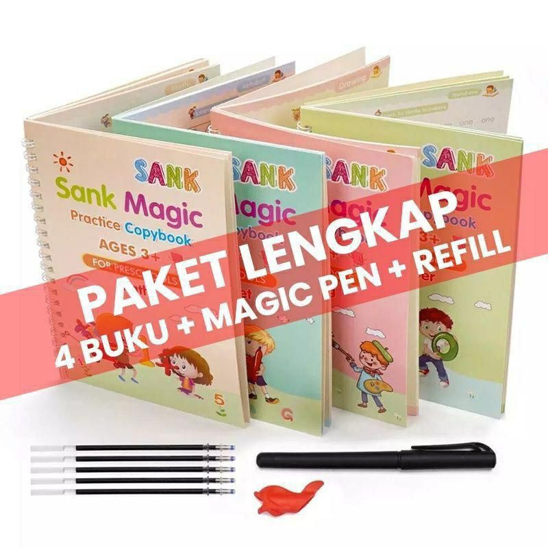 

SANK Magic Practice Book 1 SET ISI 4 BUKU + PULPEN/BUKU AJAIB BISA NGAPUS SENDIRI