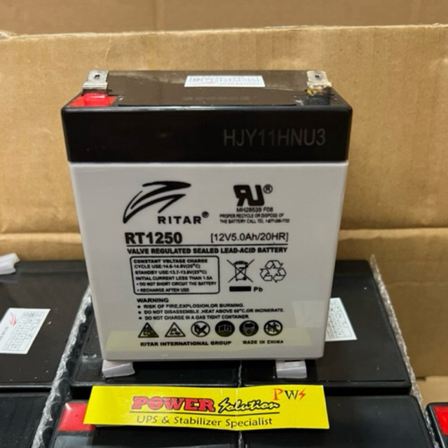 Battery Vrla SLA Ritar RT1250 12V 5Ah / 20HR Baterai Kompatibel For UPS APC RBC140 RBC43 RBC44 RBC46