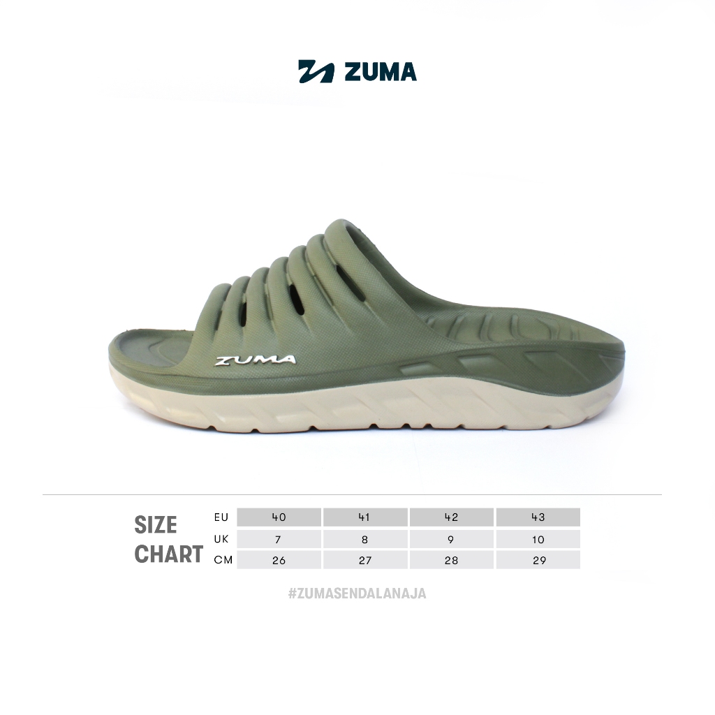 Zuma Men Cloud 6 Army Khaki, Sandal Slop Pria Karet Slip On Polos, Army Khaki