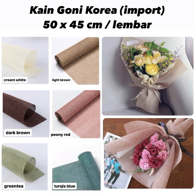 

Flower Wrapping Goni Korean Jute (50x48 cm) / Kertas Cellophane Buket Bunga untuk Pembungkus Hand Bucket Snack Uang