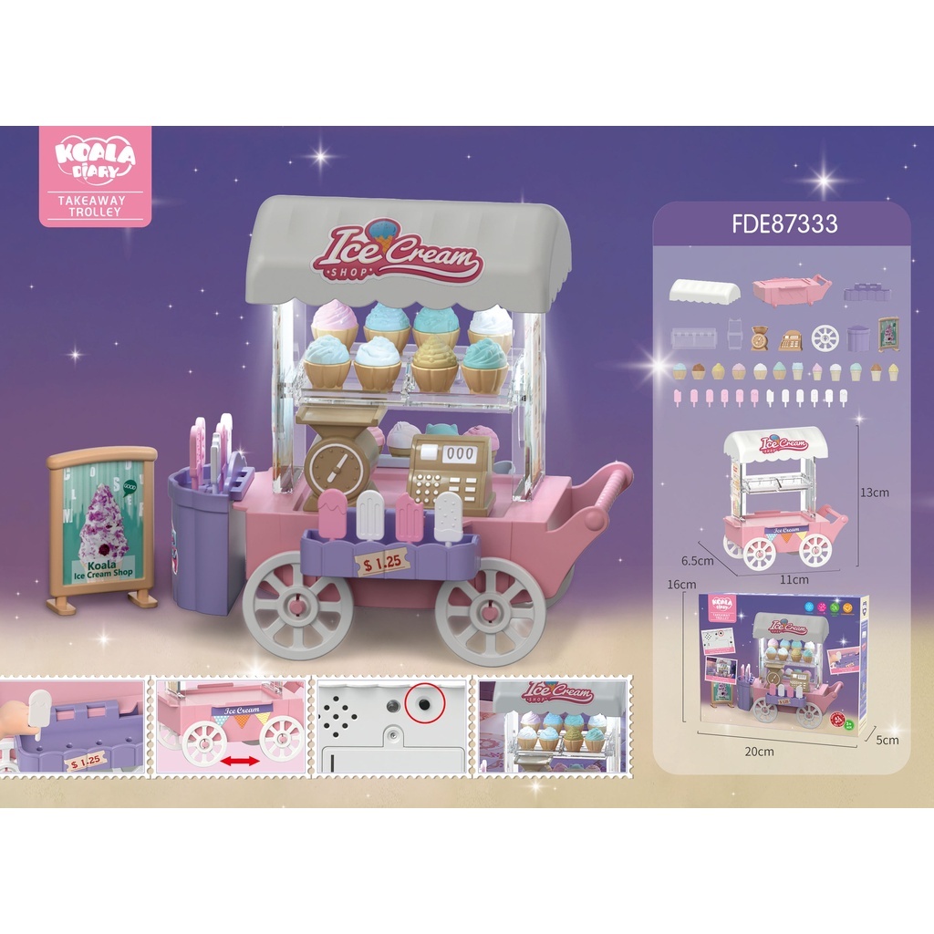 Koala Diary Ice Cream Bakery Trolley Gerobak Troli Koala Dollhouse Trolley Cart Stall Booth Shop Bak