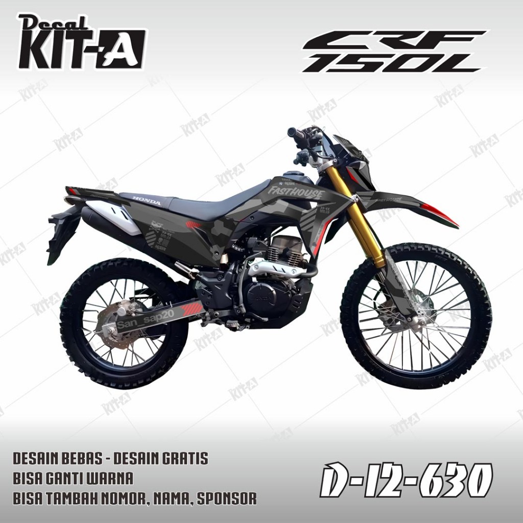Decal CRF 150 L - Stiker Motor Crf 150 L MOTIF SUPERMOTO HITAM ABU2 D-I2-412 I2-630
