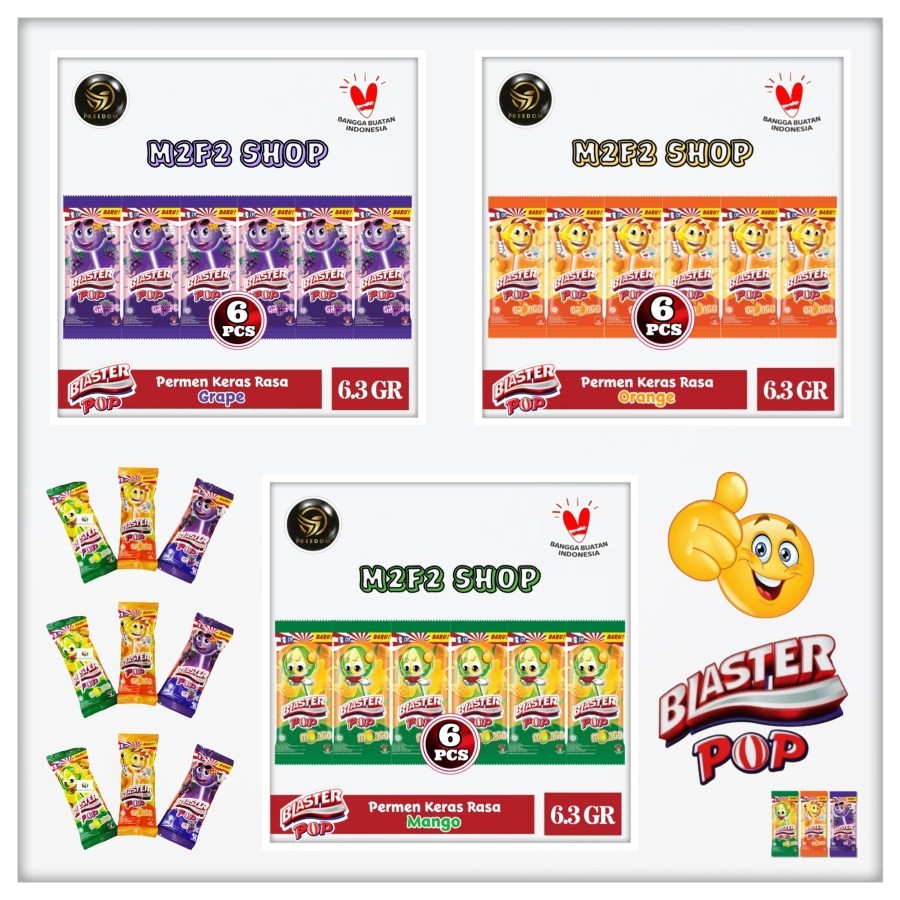 

Blaster Pop Assorted | Permen Stik Lollipops Sachet - 6,3 gr (Kemasan 6 Pcs)