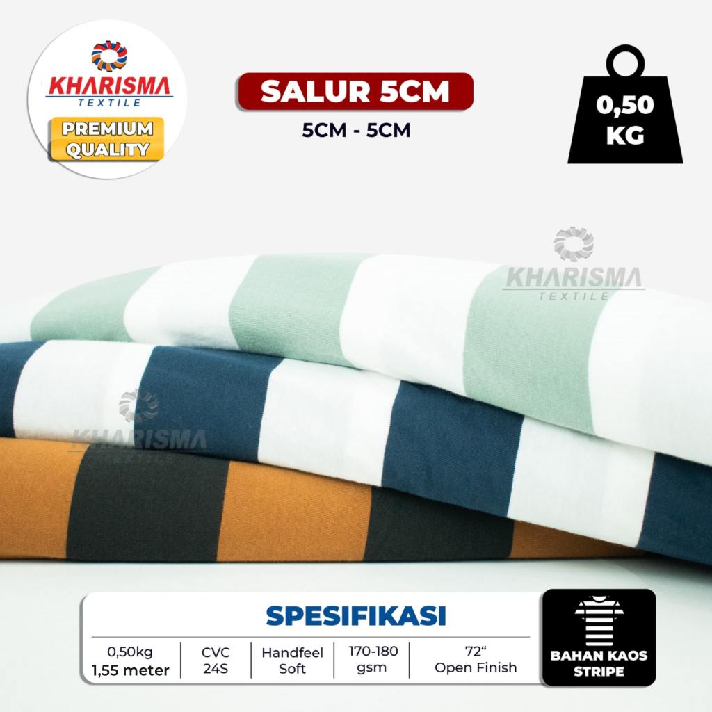 Bahan Kaos Kain CVC 24s Salur Stripe 5CM Beragam Motif /  0,5Kg