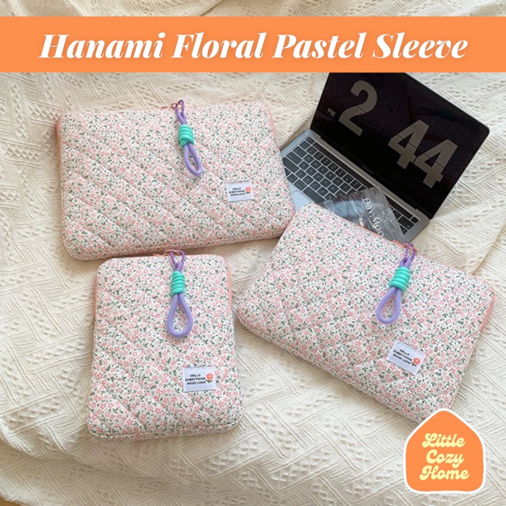 Hanami Floral Pastel Tablet 11 13 15 16 Inch Tas Laptop iPad Sleeve / Handstrap Tas Kantong Pelindung Sarung Cover HP Tablet 10.9 12 13.3 14 16 Sarung Pouch Cover Komputer Leptop Multifungsi / Macbook Air 13in Kulit Leather Case Sleeve Mac Book