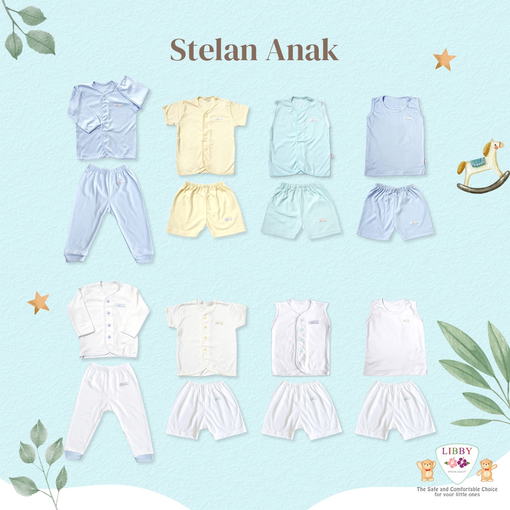 LIBBY Setelan Baju Kancing Anak-Unisex Polos Warna (1 Stel)
