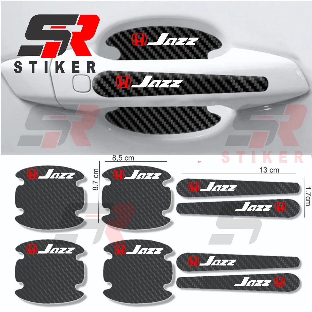 8pcs stiker carbon handle mobil jazz stiker pelindung gagang pintu mobil darigoresan
