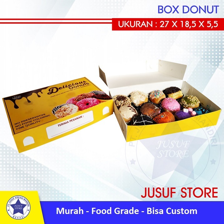 

Box Dus Donat Kuning Ukuran 27x18,5x5,5cm isi 25 pcs