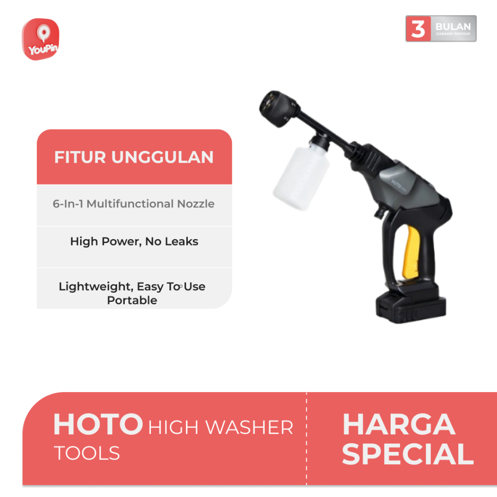 HOTO Cordless High Pressure Washer Semprotan Steam Cuci Mobil