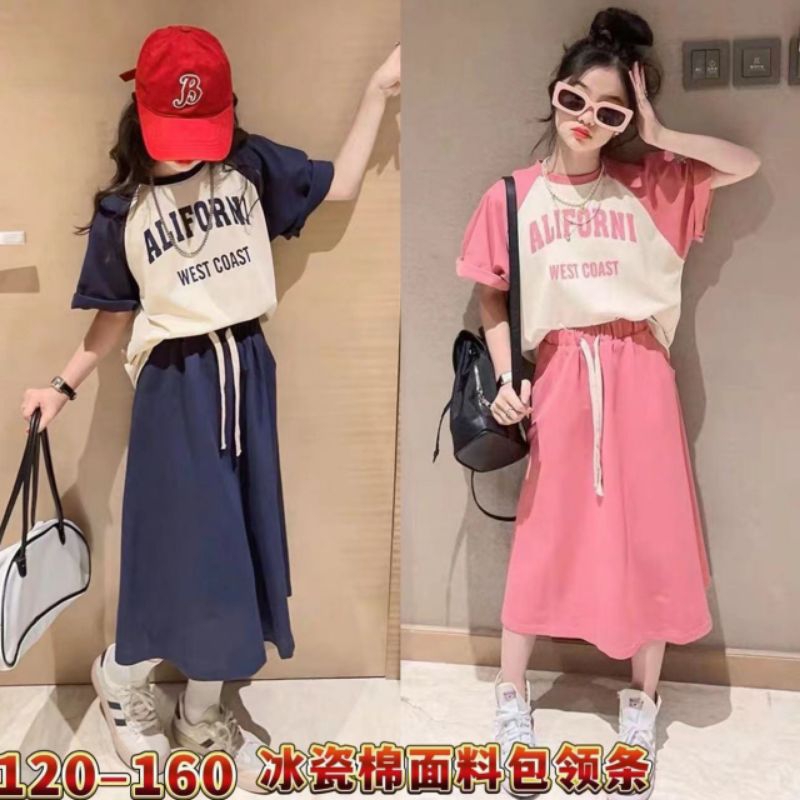 Setelan Rok + Kaos Oversize Bangkok Korean Vintage Style Premium import anak perempuan