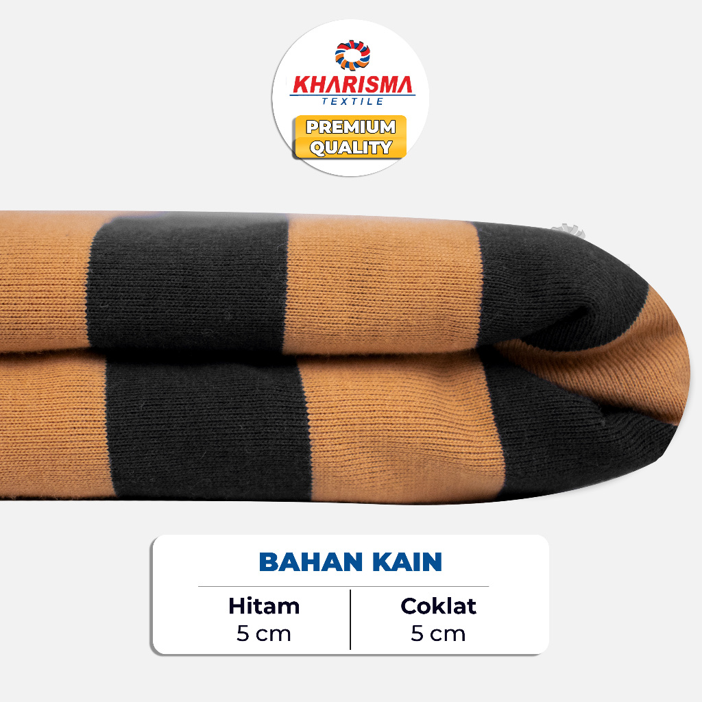 Kain Bahan Kaos Salur Besar 5cm Hitam - Coklat CVC 24s Corak Motif Garis Stripe Lebar 5 cm x 5 cm Kh
