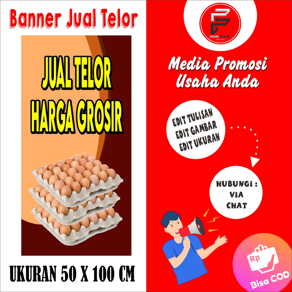 Spanduk Agen telur / Banner Agen telur / Spanduk Ukuran 50 x 100 cm