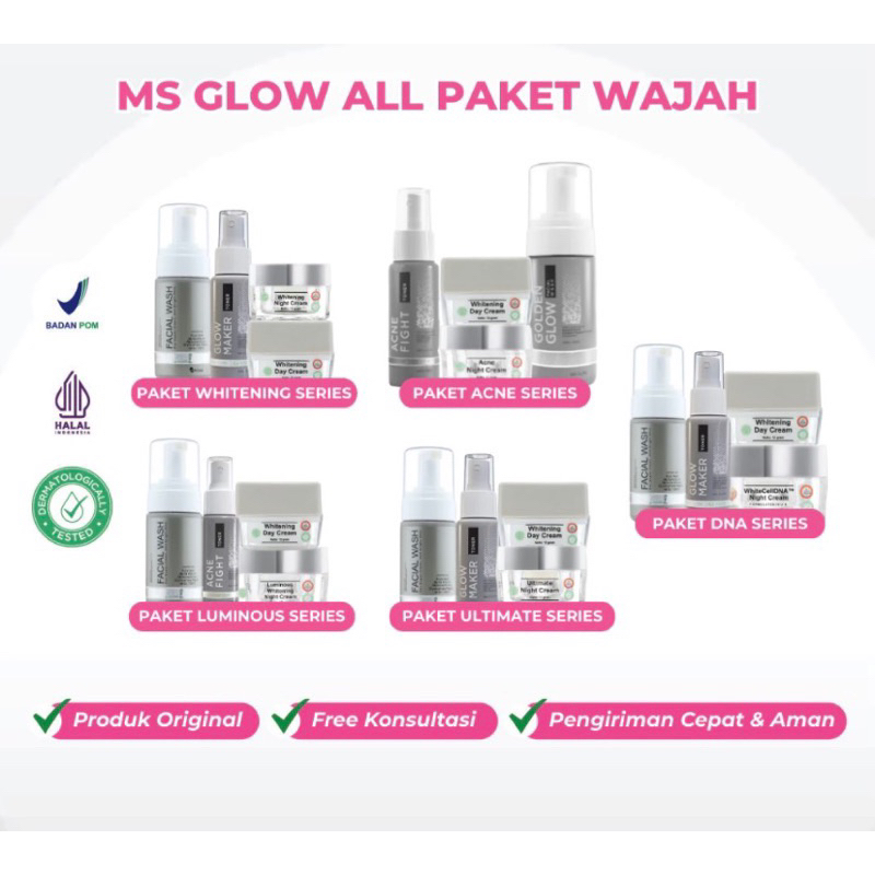 MS GLOW PAKET PENCERAH WAJAH PEMUTIH ANTI ACNE ANTI AGING