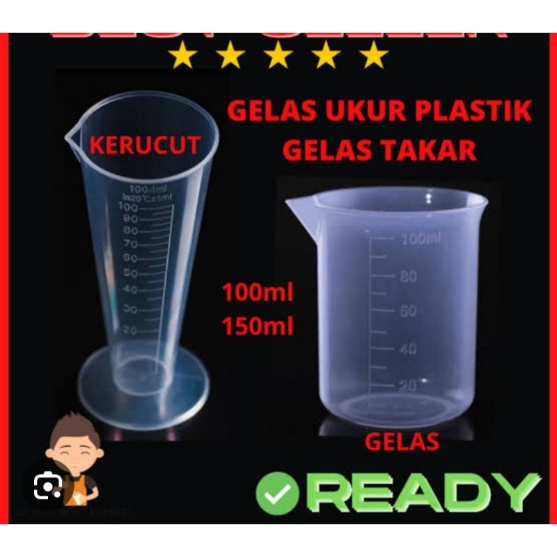 Gelas Takar Ukur 100ML 150ml Plastik Bening Transparan Measuring Cup Plastic Jigger