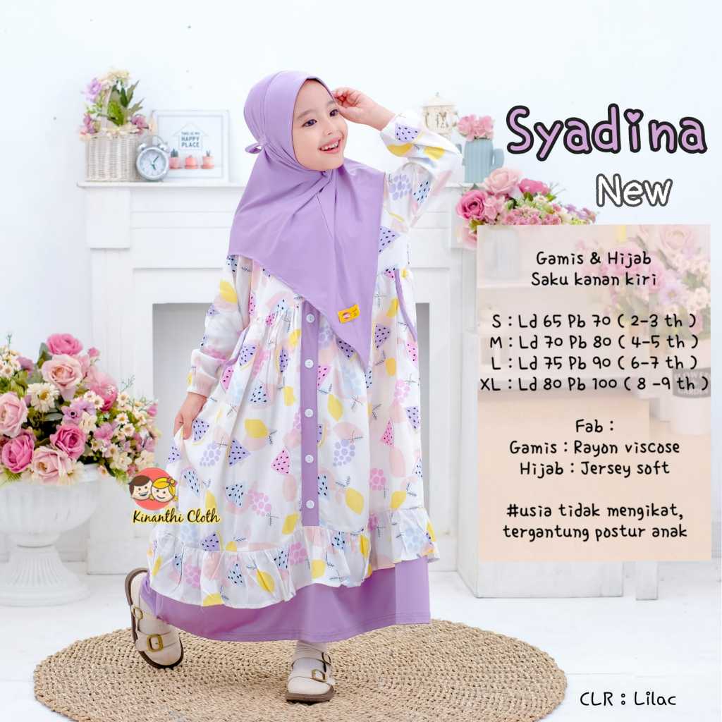 SYADINA LILAC BY KINANTHI CLOTH GAMIS ANAK SET HIJAB