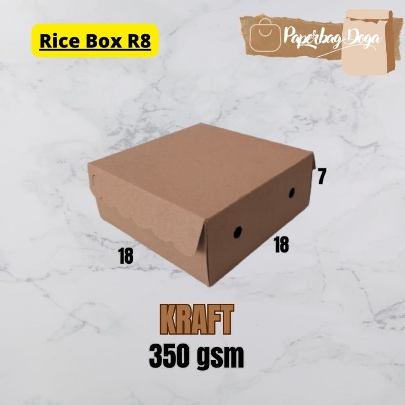

DUS KOTAK NASI R8 18X18 350GSM RENDA POLOS COKLAT KRAFT