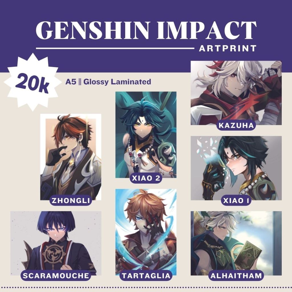 Art Print Genshin Impact Character // Zhongli Childe Xiao Kazuha Scaramouche Alhaitham