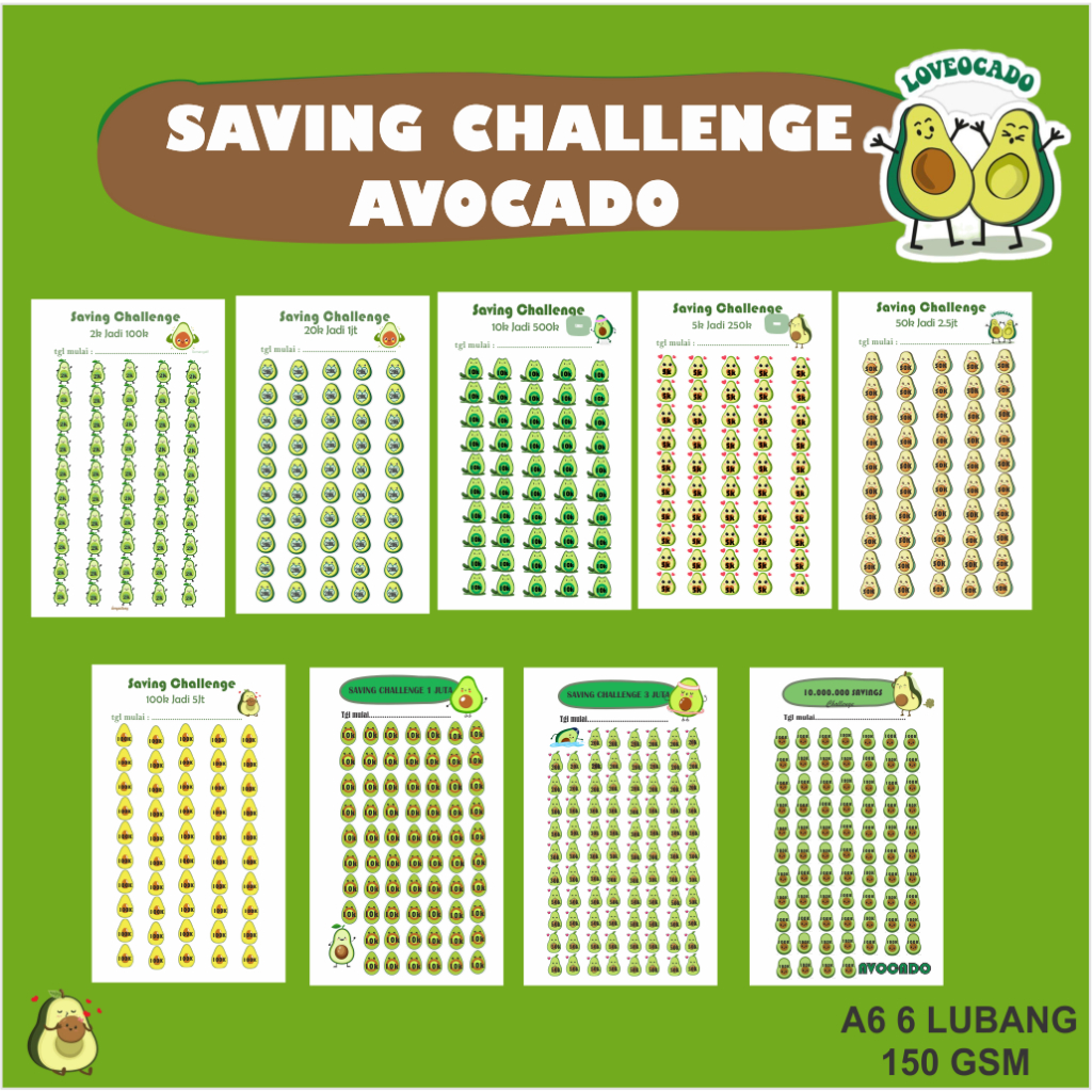 

Saving Challenge AVOCADO Binder A6 Tebal|Kertas Budgeting|Kertas Menabung A6| loose leaf 150 GSM 6 hole