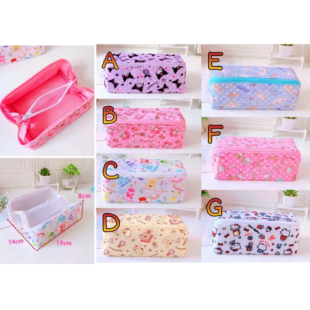 

sale TEMPAT PENSIL POUCH KOSMETIK SEKAT KOTAK HELLO KITTY MELODY POMPURIN 18X7X7 75