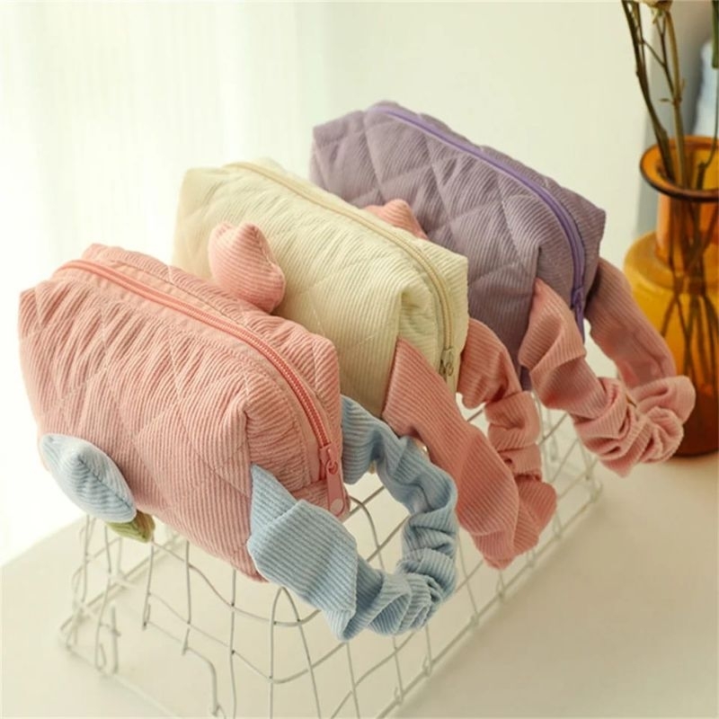 

Pouch Make Up Aesthetic Warna Pastel Kotak Pensil Korduroy Motif Bunga Tulip