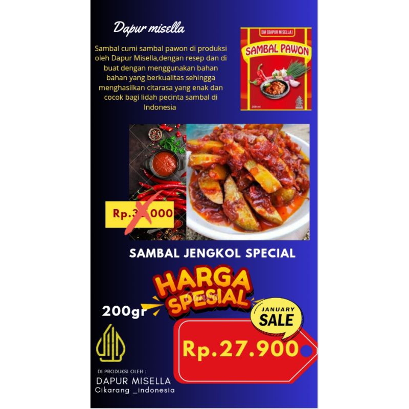 

sambal pawon ,sambal jengkol,kemasantoples200gr