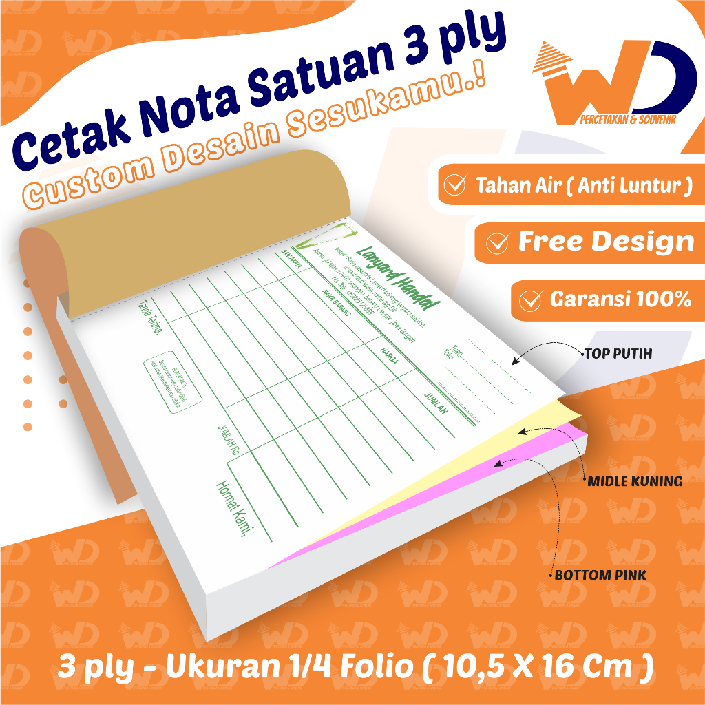 

Cetak nota / kwitansi / surat jalan 3 ply ukuran 1/4 folio