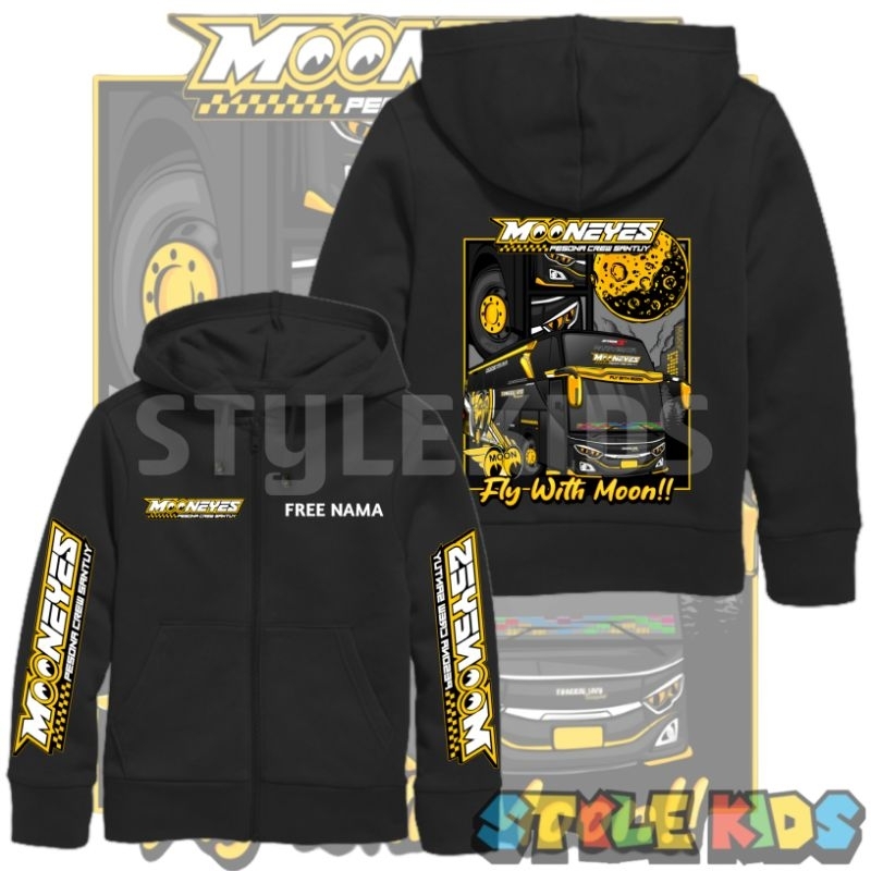 (BISA COD) FREE NAMA Jaket Zipper Hoodie Anak Laki laki Perempuan Logo Mooneyes Bus Mania