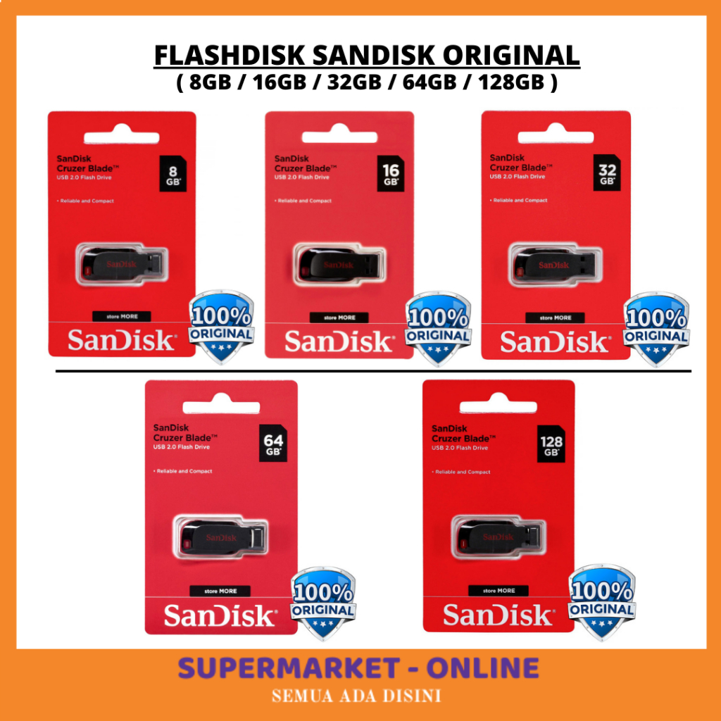 ORIGINAL "SANDISK" USB FLASHDISK FLASH DISK FLESDISK 8GB 16GB 32GB 64GB 128GB MODEL CRUIZER BLADE SU