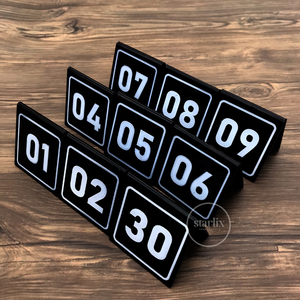 nomor meja cafe 1-30 papan nama meja cafe akrilik table custom logo warna hitam