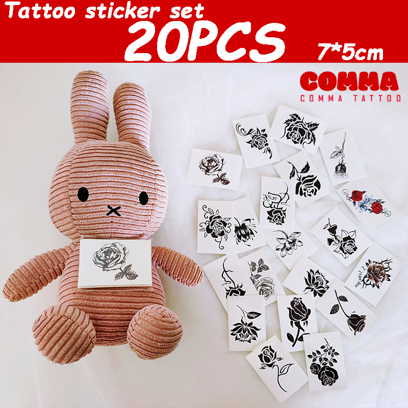 20 pcs / set Stiker Bunga Tato Sementara Stiker Tato Sementara Kecil Stiker Tato Tahan Air Mawar Sti
