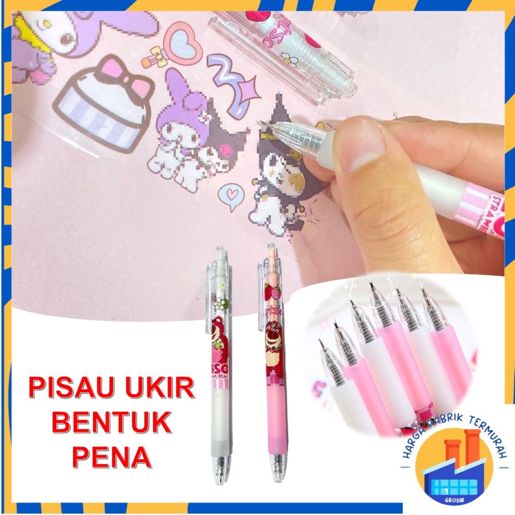 

HPT Pemotong Kertas Bentuk Pena Karakter Kartun Bear Strawberry Lucu Cutter Pen Knife Cut Stickers Scrapbooking Alat Pemotong Stiker Bentuk Pena Cutting Tools Portable Knife Carving DIY
