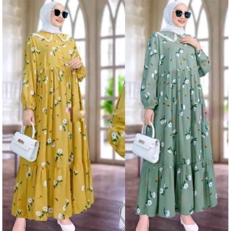 MIDI DRES RAYON MOTIF BUNGA//BUSUI RESLETING HIDUP