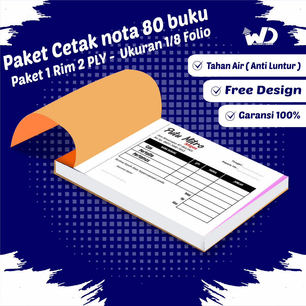 

( PAKET 80 BUKU ) Nota custom 2 ply 1/8 folio