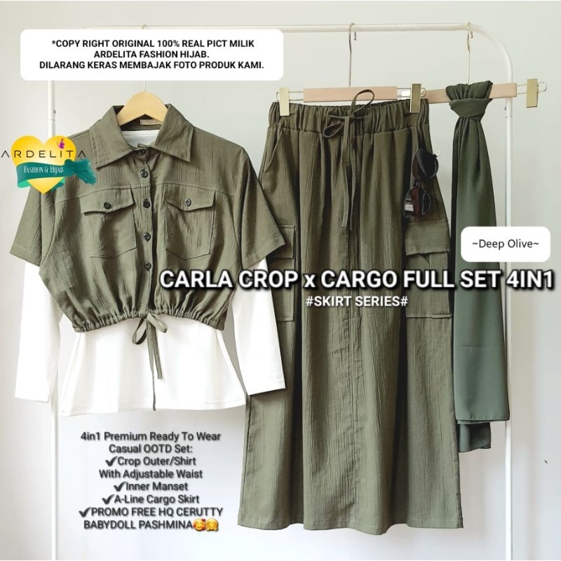 [FREE JILBAB] 4IN1 CARLA CROP x CARGO FULL SET OOTD SETROK WANITA KEKINIAN SETELAN BAJU REMAJA DEWAS