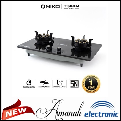 KOMPOR GAS NIKO KOMPOR TANAM 2 TUNGKU & LIPAT TITANIUM FLIP PLUS TIMER