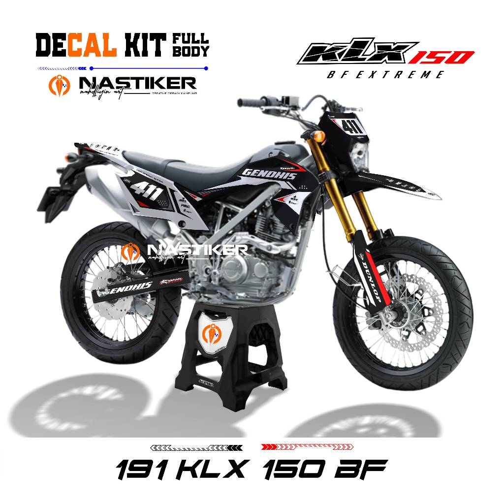 191- DECAL KIT KLX BF EXTREME PUTIH HITAM DESAIN BEBAS - DECAL klx bf  FUL BODY BISA UBAH NOMOR