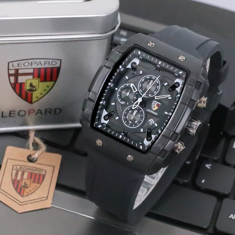 ( BISA COD ) Jam Tangan Pria LEOPARD L-8018 Original Rubber Tali Karet Chrono Off Tanggal Aktif Jam 