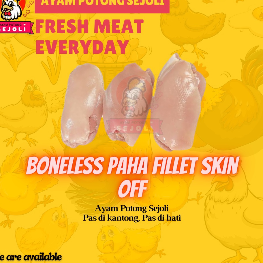 

XFTD844 DISKON Bonless Paha Polos 1kg tanpa tulang Ayam Boiler fillet Fillet fresh frozen