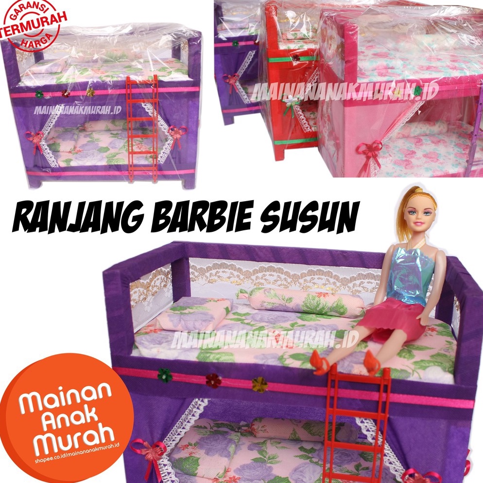 Paling Sesuai Ranjang Kasur Tempat Tidur Kayu Boneka Dengan Kelambu Tirai Susun Bertingkat GV