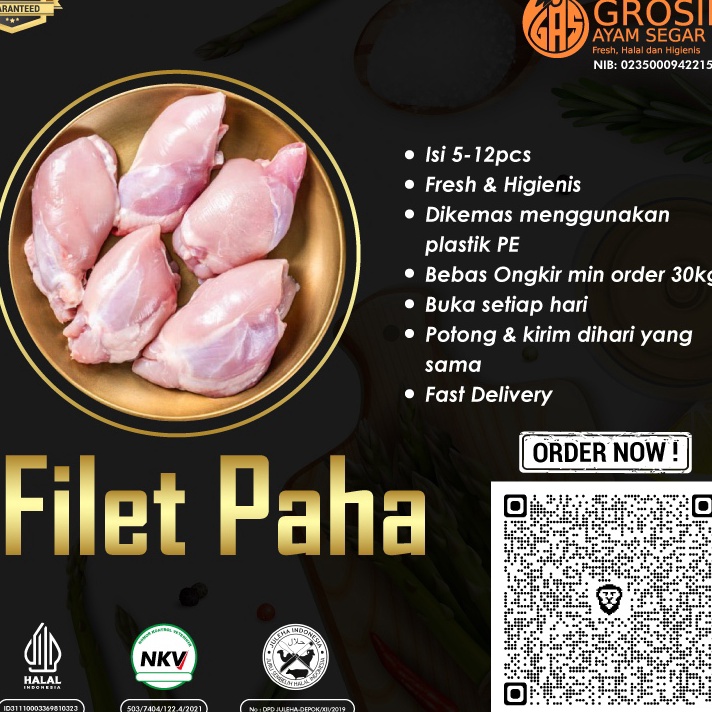 

CDWS4661 Free Ongkir Daging Ayam Paha Fillet Boneless Tanpa Kulit 1kg
