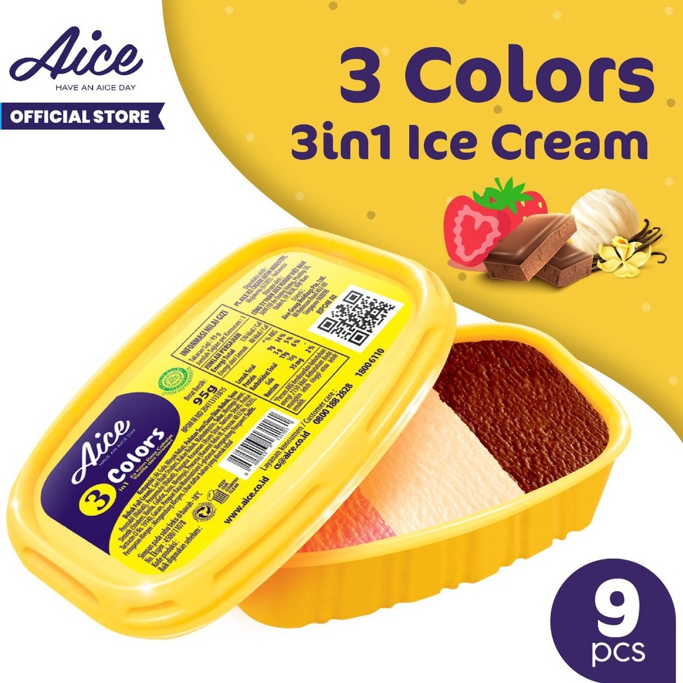 

RPLJ8675 READY STOK Aice Ice Cream 3 in 1 colors 95g Eskrim isi 9 Pcs Es Krim rasa vanilla chocolate strawberry
