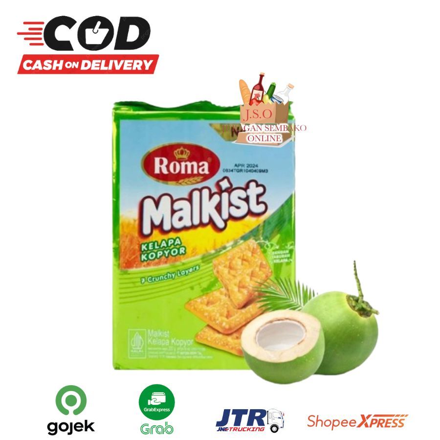 

(JSO) Malkist Roma Jumbo Kelapa Kopyor 200 Gr 7 Crunchy Layers Dengan Taburan Kelapa Snack Dengan Taburan Kelapa Snack Anak Snack Murah